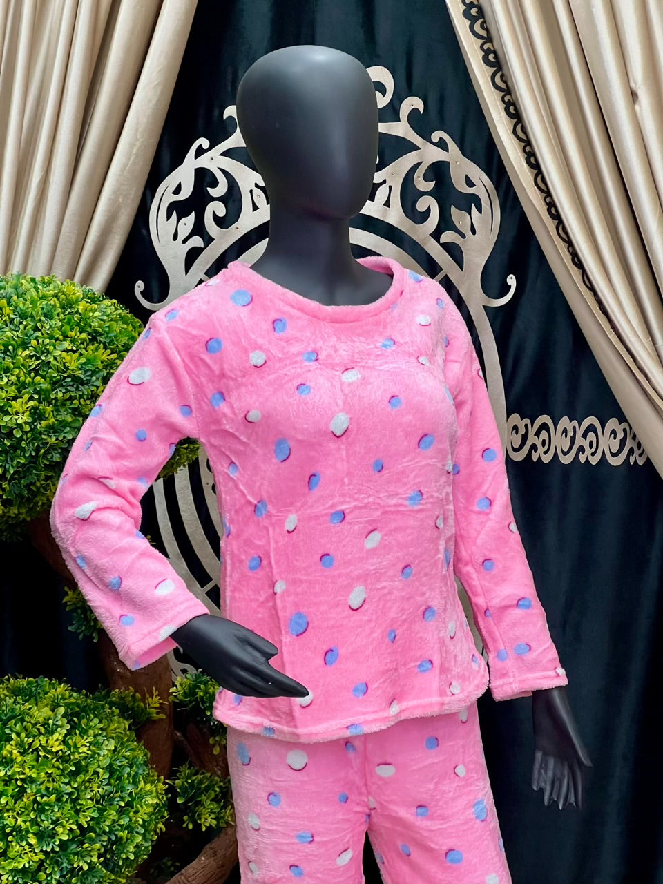 Pink Polka Dot Fleece Nightwear Set