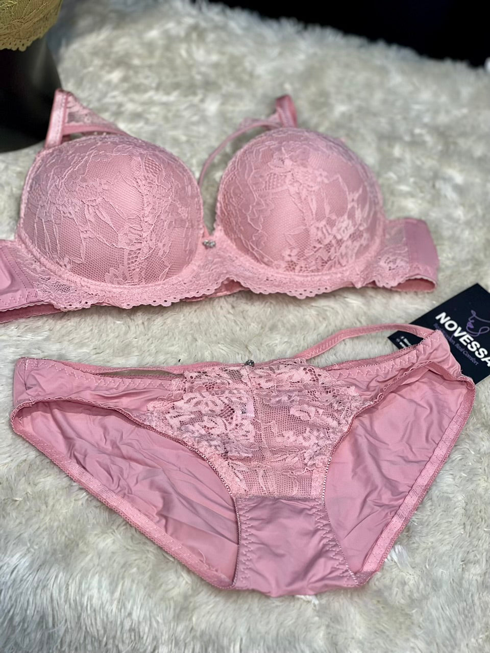 Golden Elegant Lace Padded Bra Panty Set