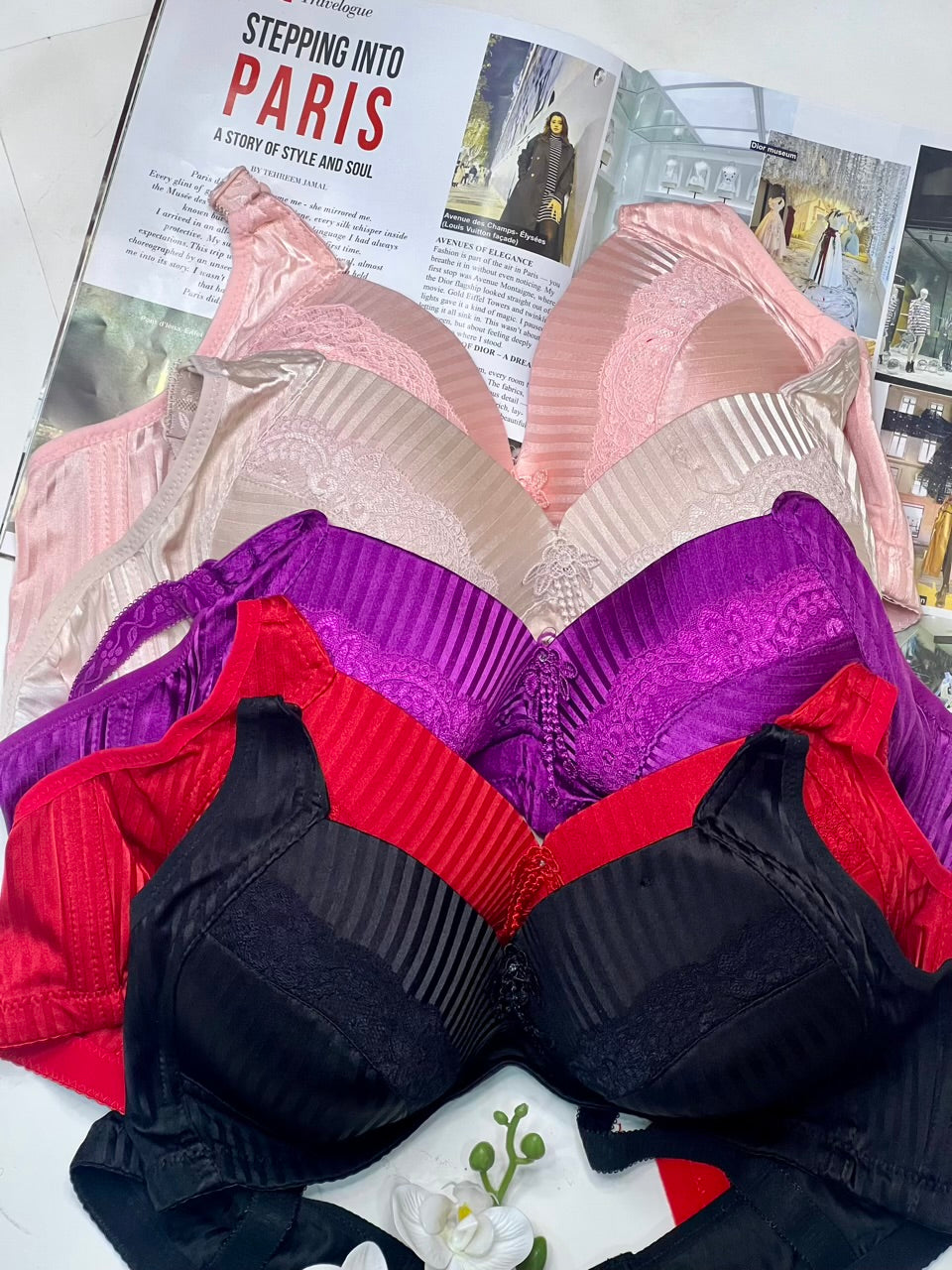 VelvetLace Striped Elegance Padded Bra