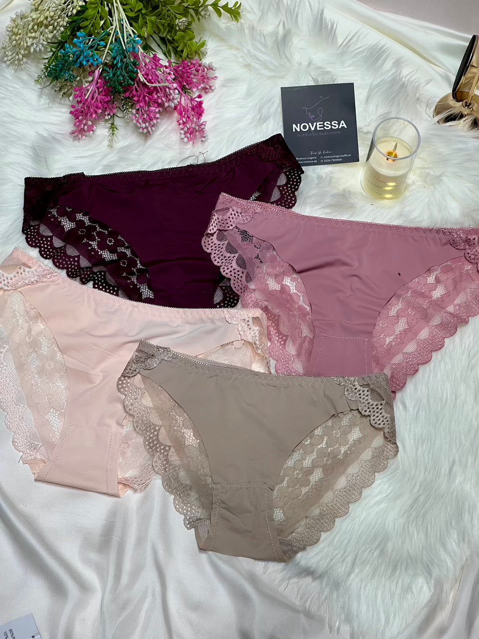 Silk Touch — Seamless Panties with Floral Lace Side Trim