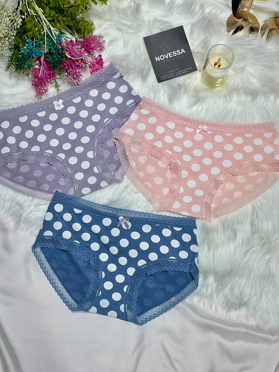 Polka Dot Charm — Cotton Blend Panties with Lace Trim