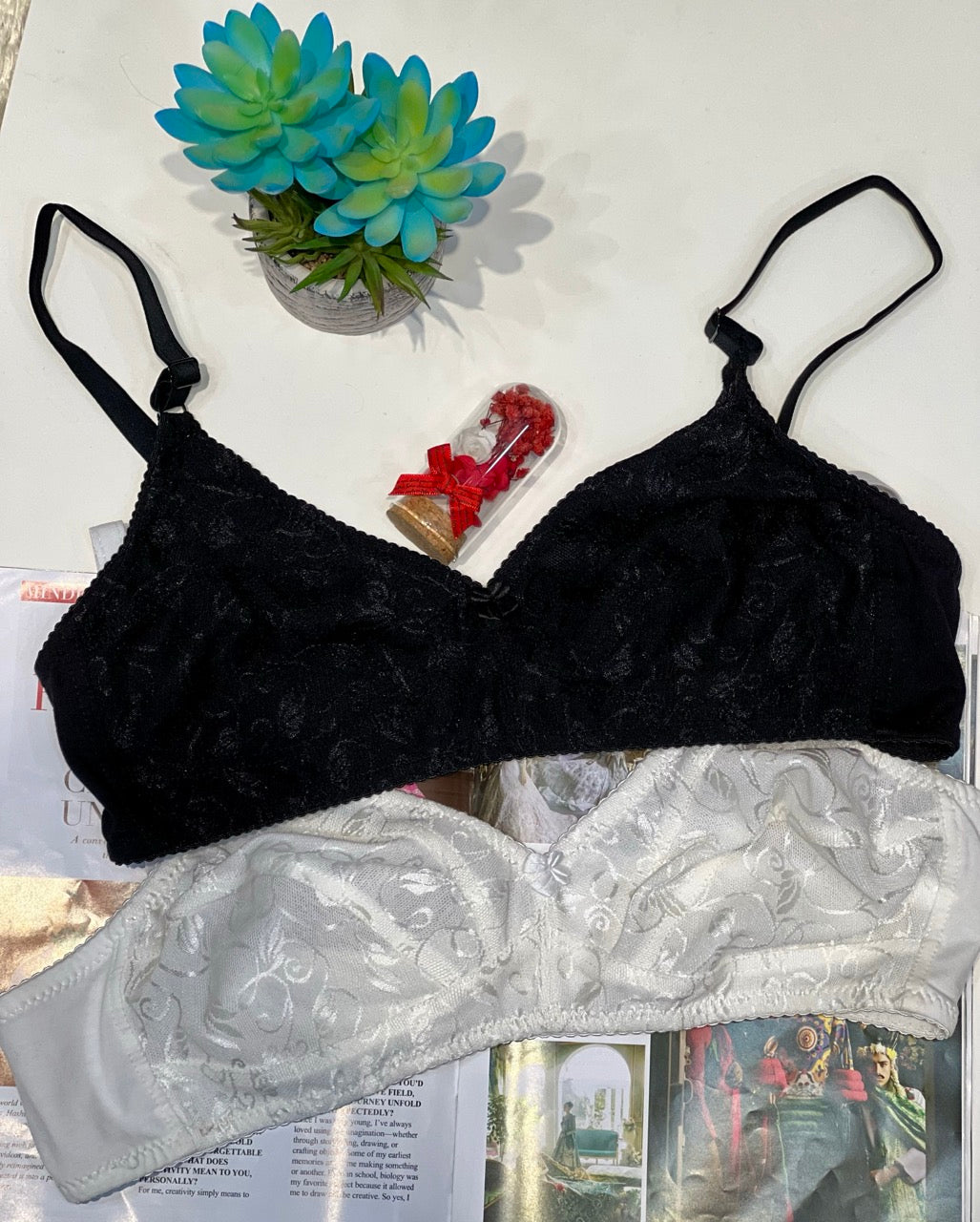 Elegant Floral Cotton Lace Bra