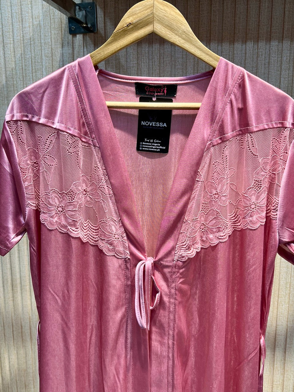 Elegant 2-Piece Pink Silk Nighty Set – Sleeveless & Full-Sleeve Gown