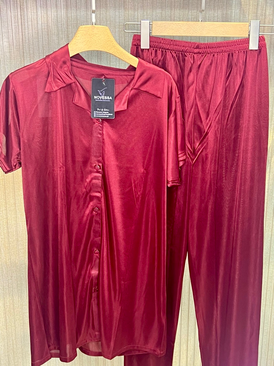 Crimson Luxe Satin Nightwear Set