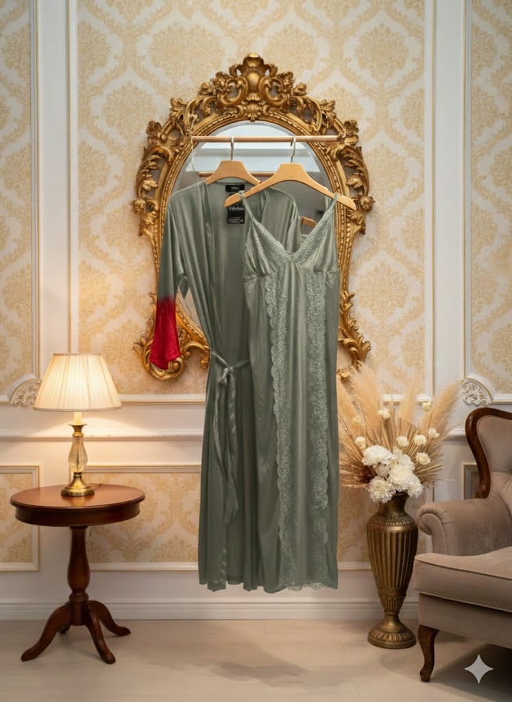Satin Dream 2-Piece Green Nighty Set
