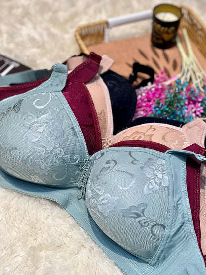 Floral Jacquard Full-Coverage Bra – Elegant Everyday Comfort