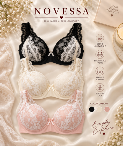 Light Padded Full-Coverage Bra and Panty Set with Floral Lace Overlay