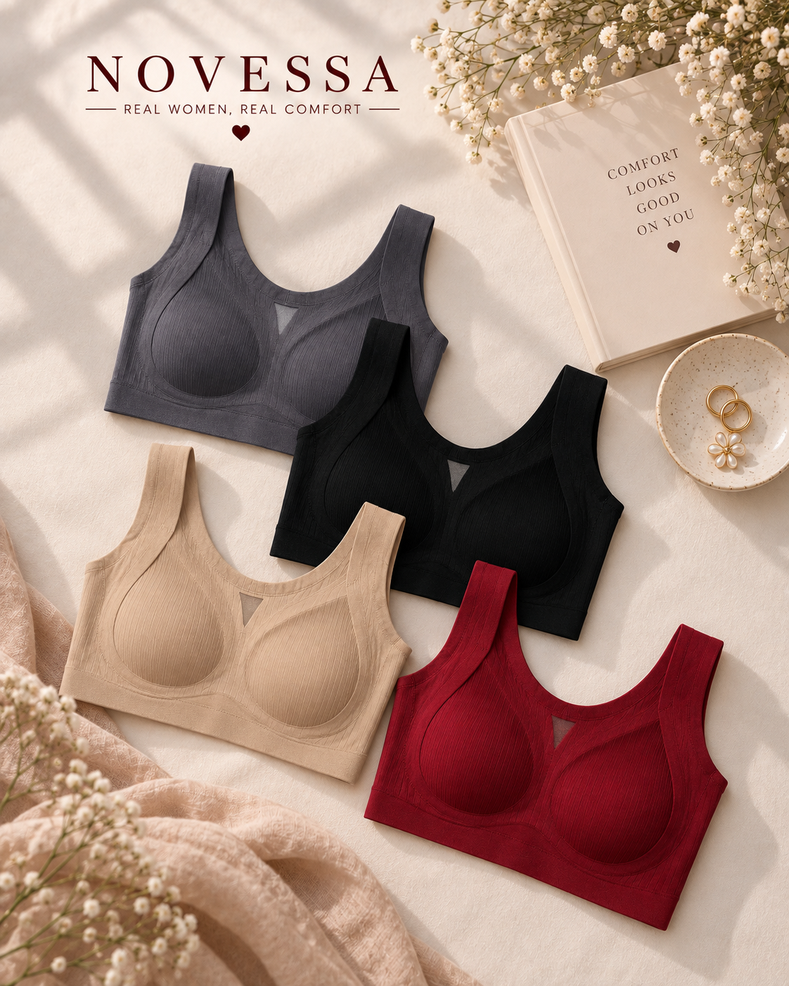 Seamless Ribbed Comfort Support Bra