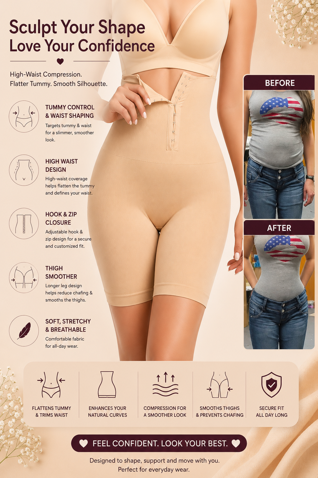 High-Waist Tummy Control & Thigh Shaper