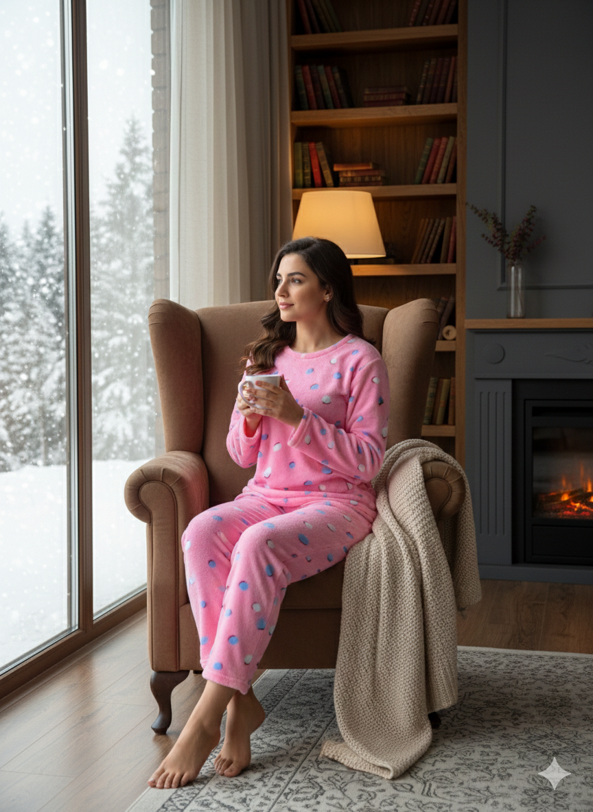 Pink Polka Dot Fleece Nightwear Set
