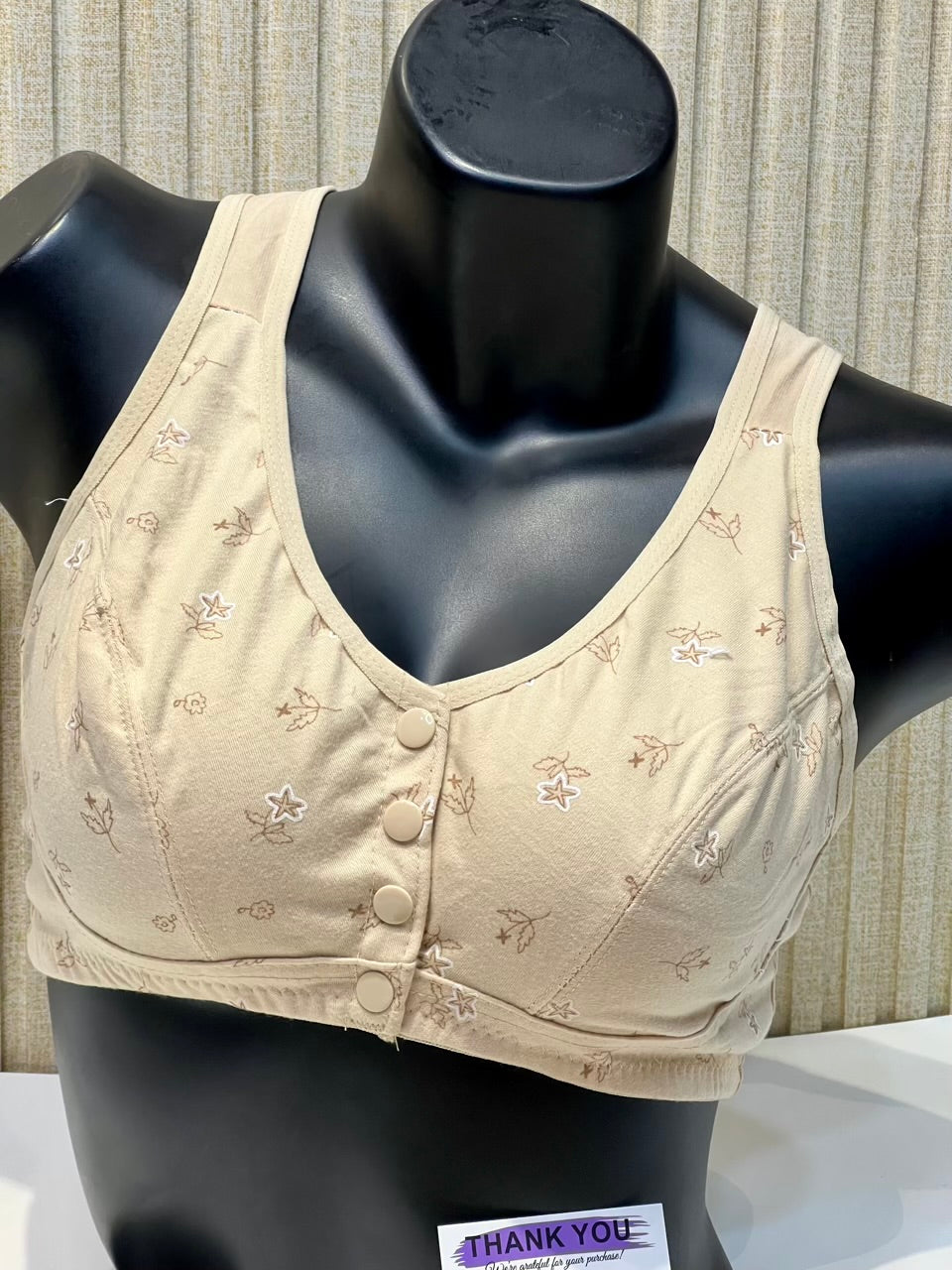 Floral Front-Button Cotton Comfort Bra