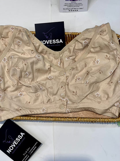 Floral Front-Button Cotton Comfort Bra