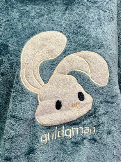 Cute Bunny Grey Fleece Lounge Set – Soft Winter Comfort