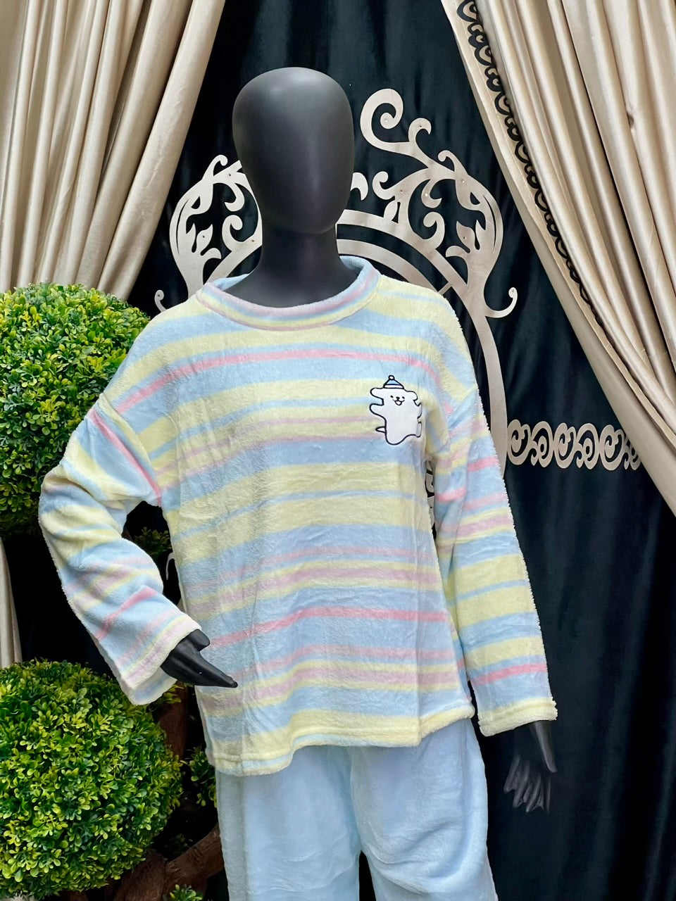 Pastel Stripe Fleece Lounge Set