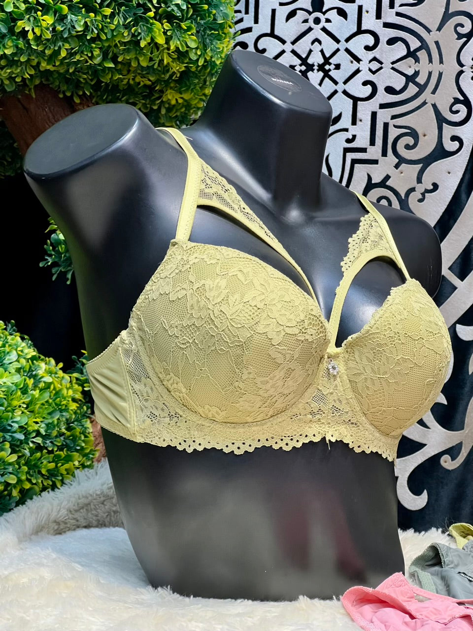 Golden Elegant Lace Padded Bra Panty Set