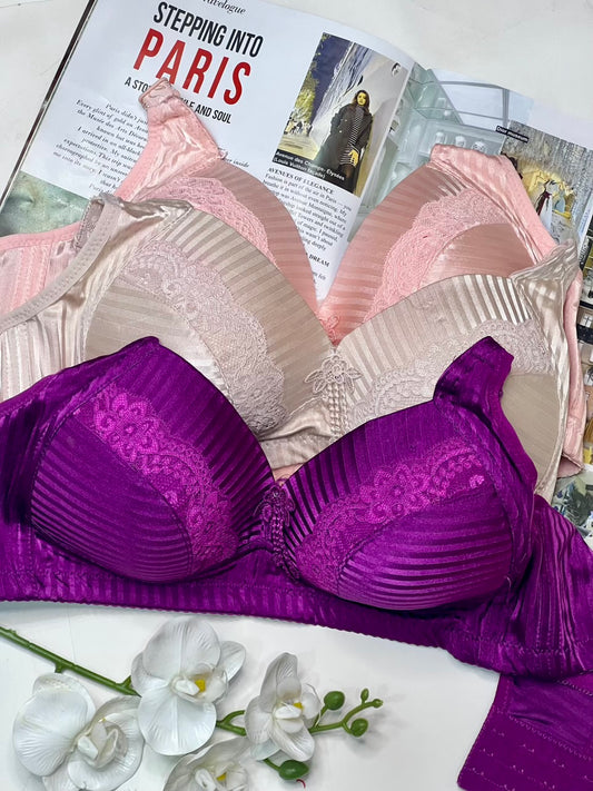 VelvetLace Striped Elegance Padded Bra