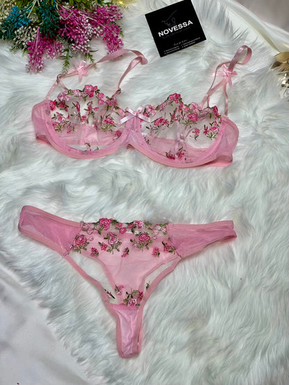 Rose — Elegant Sheer Net Bra & Panty Set