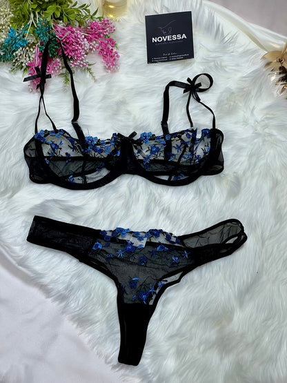 Rose — Elegant Sheer Net Bra & Panty Set