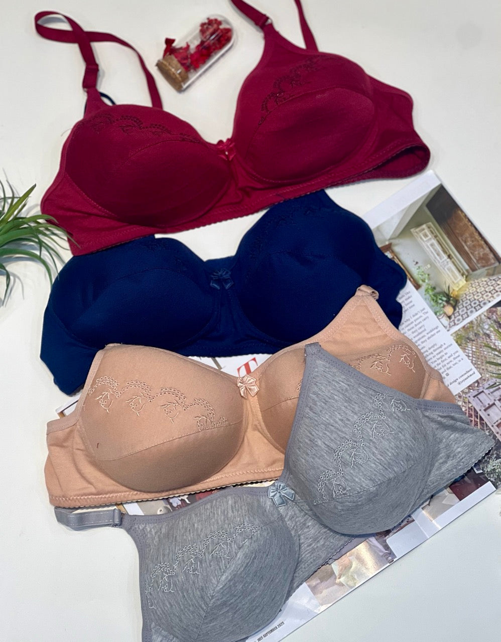 Full-Coverage embroidered Cotton Bra – Soft Pad, Non-Wire