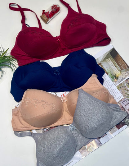 Full-Coverage embroidered Cotton Bra – Soft Pad, Non-Wire