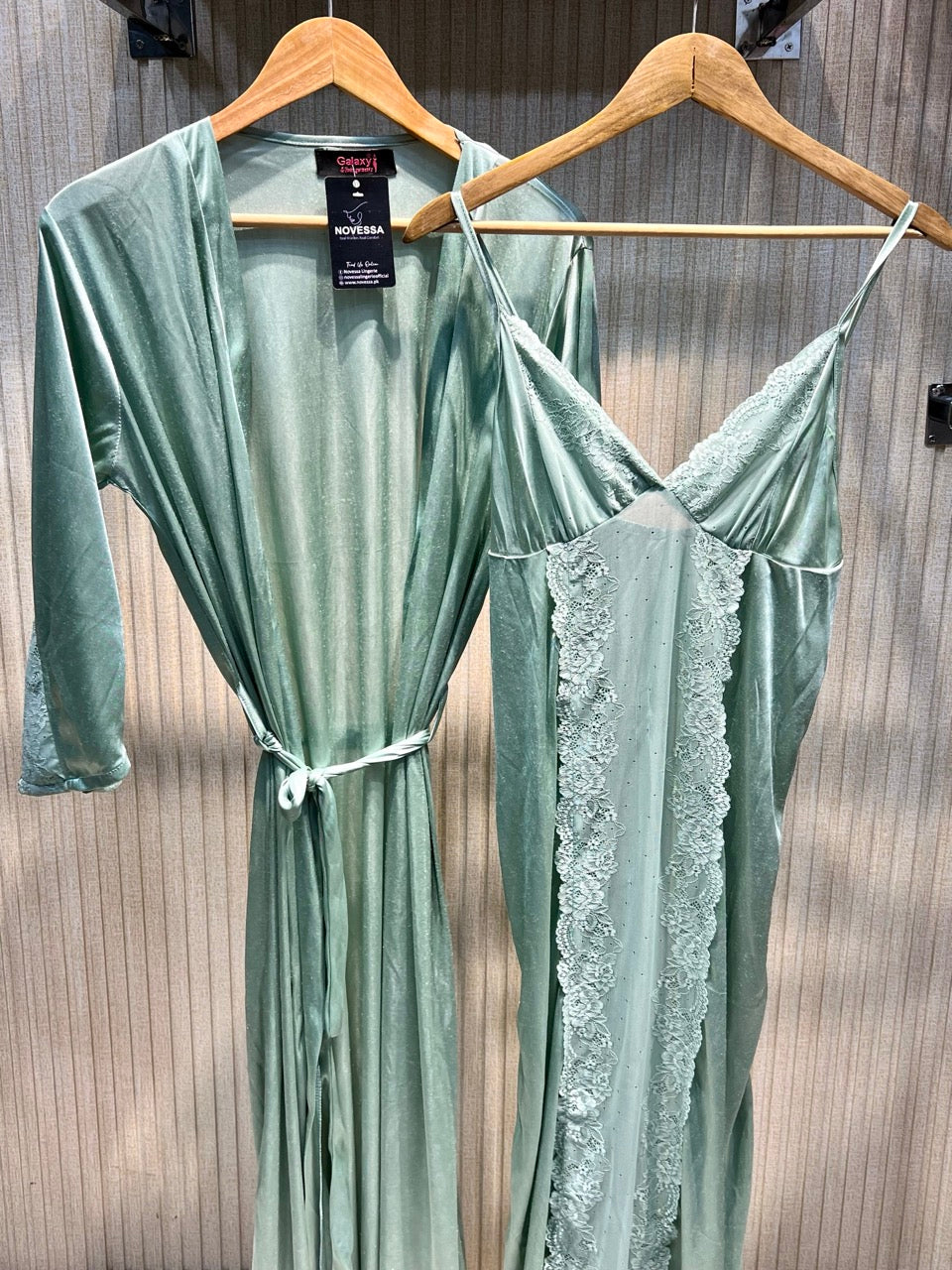 Satin Dream 2-Piece Green Nighty Set