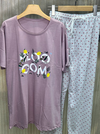 Bloom Maroon Cotton Nightwear Set