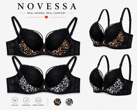 Wild Elegance — Padded Lace Bras with Leopard Print Trim