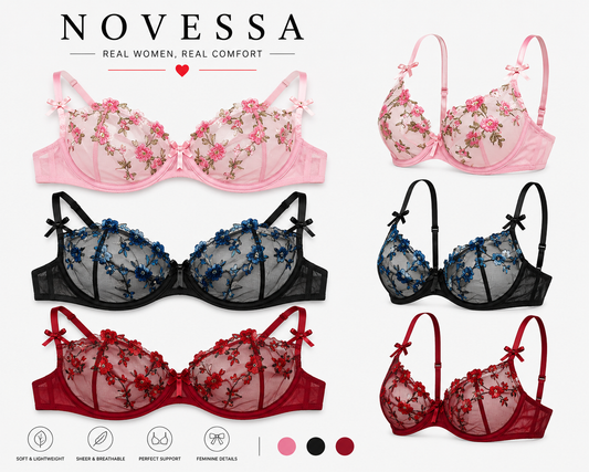 Rose — Elegant Sheer Net Bra & Panty Set
