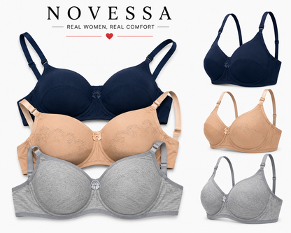 Full-Coverage embroidered Cotton Bra – Soft Pad, Non-Wire