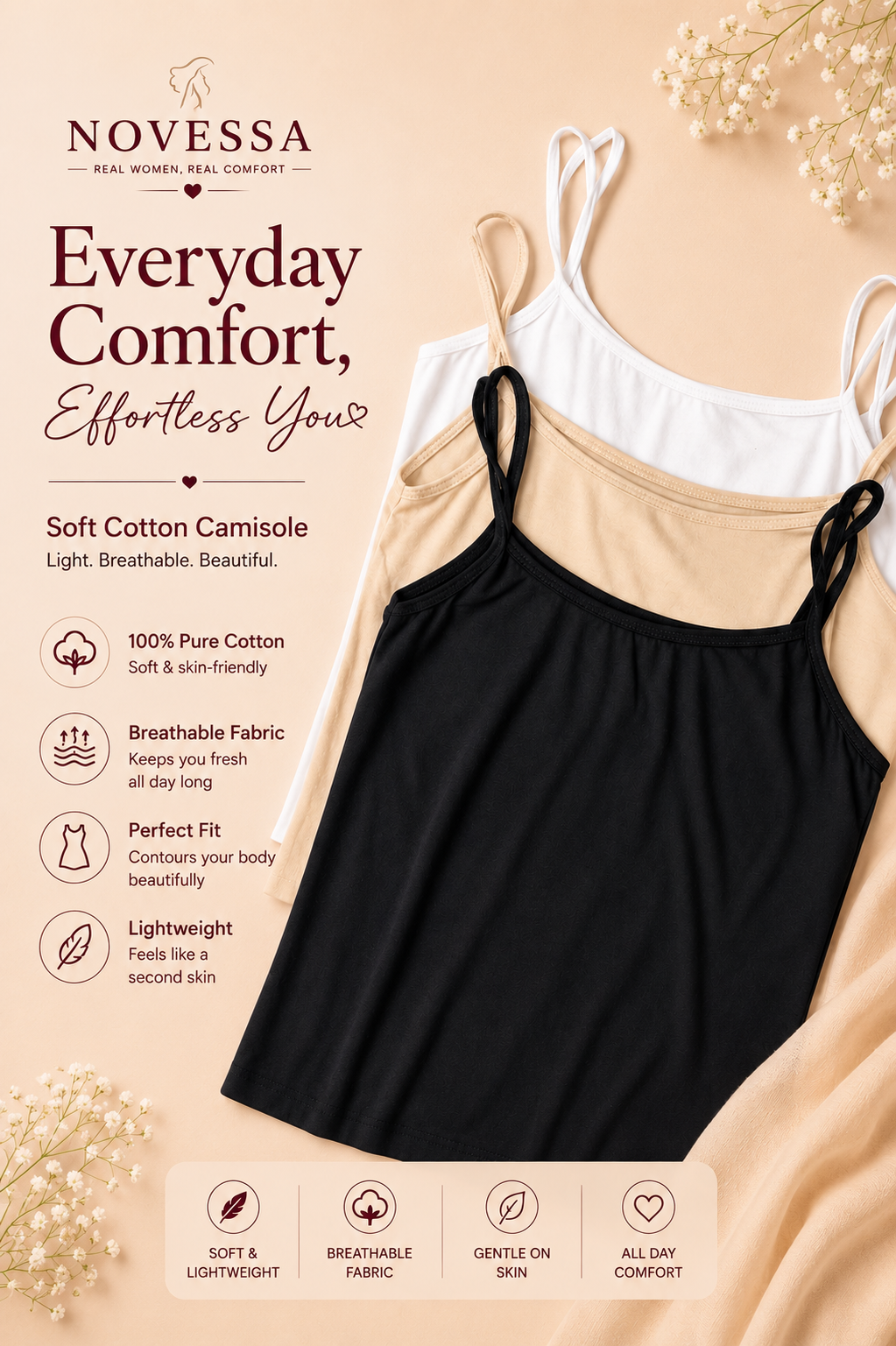 DailyWear Soft Cotton Camisole [Pack of 2]