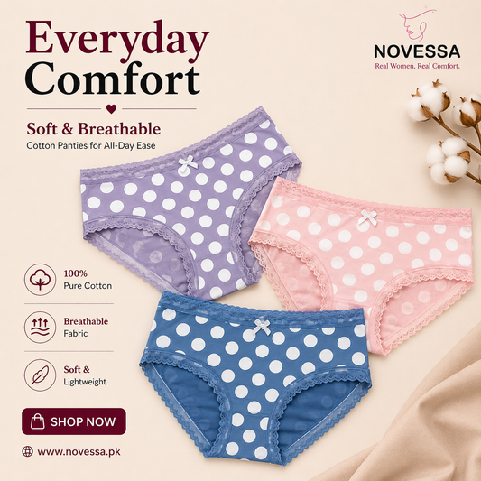 Polka Dot Charm — Cotton Blend Panties with Lace Trim