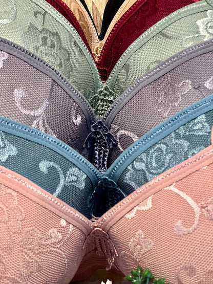 Floral Jacquard Full-Coverage Bra – Elegant Everyday Comfort