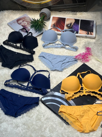 Pink Padded Bra with Lace & Triple Strap Back – Front Closure Push-Up Style