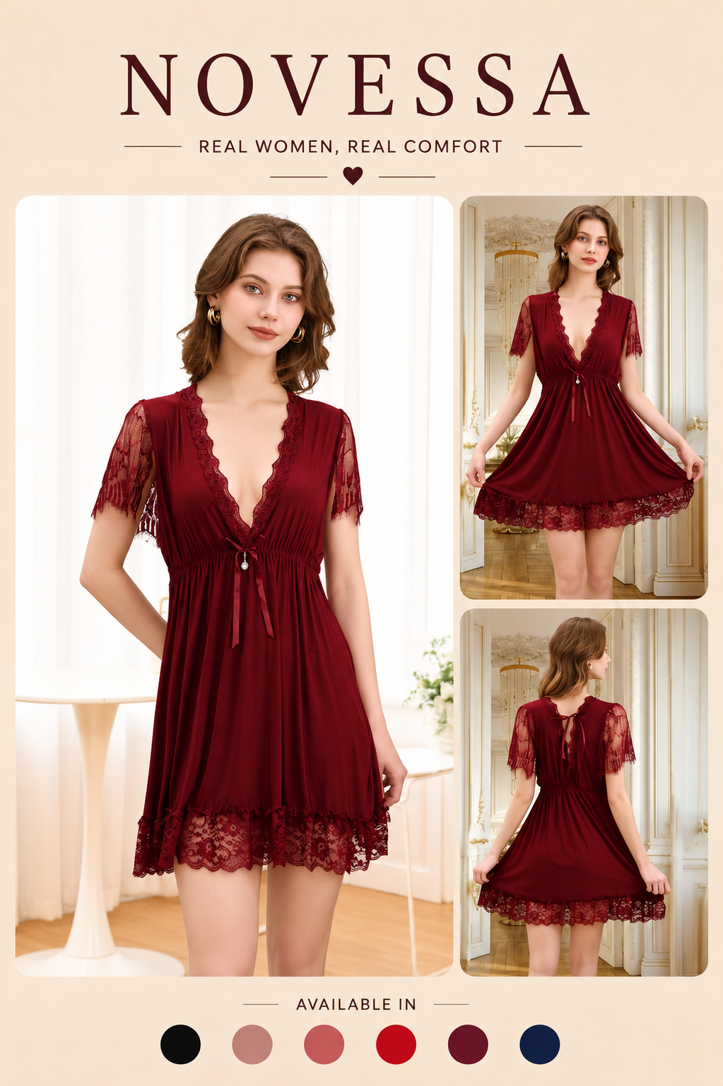 burgundy Lace Charm Nighty