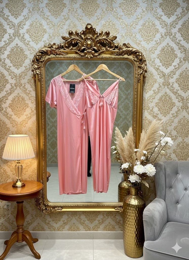 2-Piece Silk Nighty Set – Sleeveless & Full-Sleeve Gown