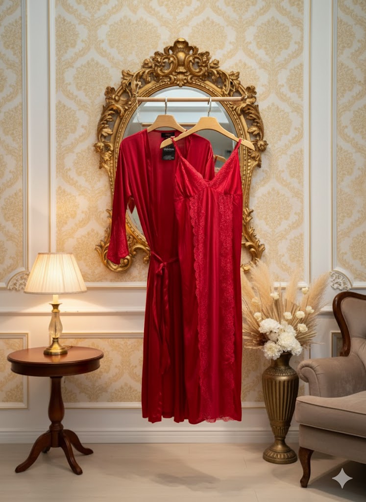 Luxe 2piece- Silk Red Nighty – Soft Nightwear Elegance
