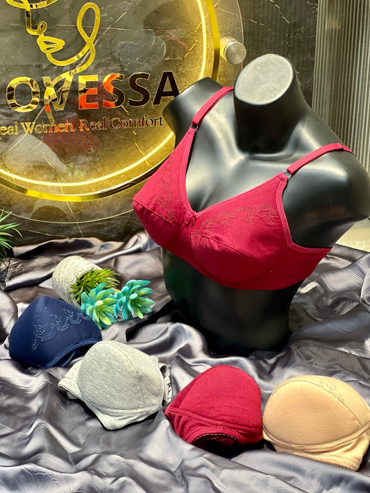 Full-Coverage embroidered Cotton Bra – Soft Pad, Non-Wire