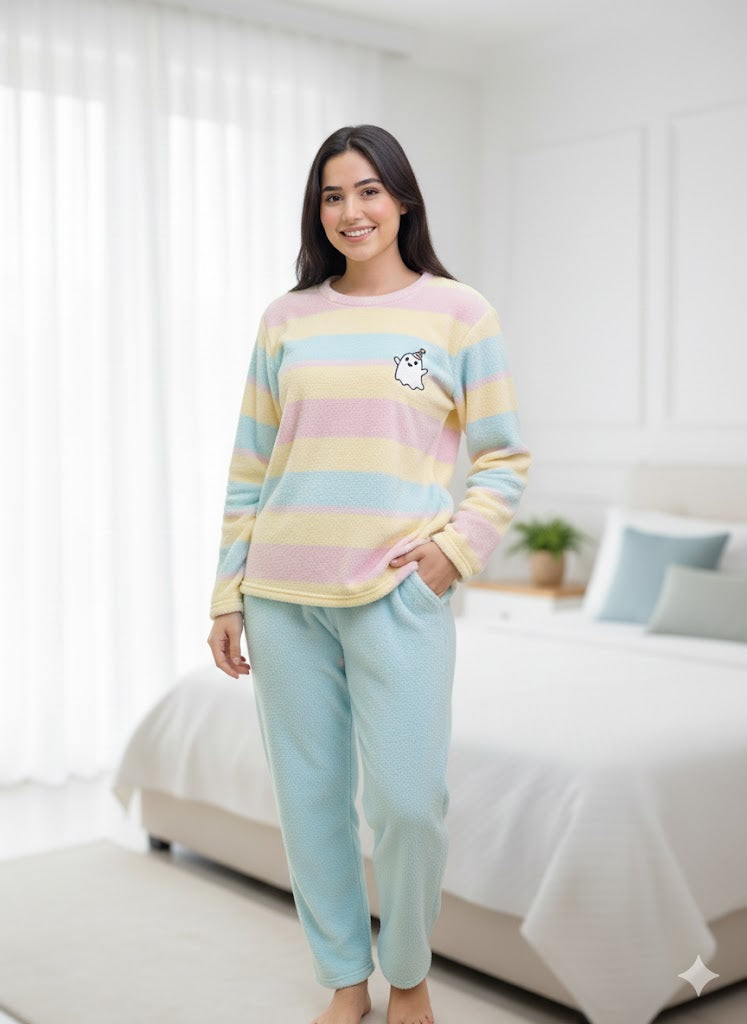Pastel Stripe Fleece Lounge Set