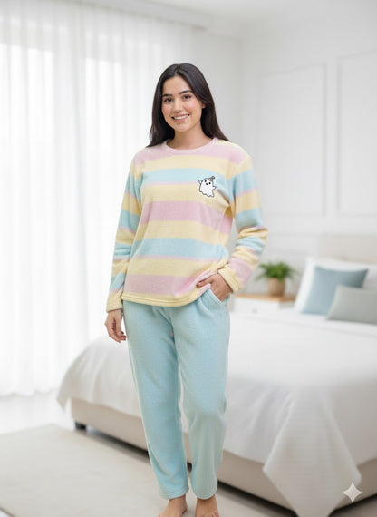 Pastel Stripe Fleece Lounge Set