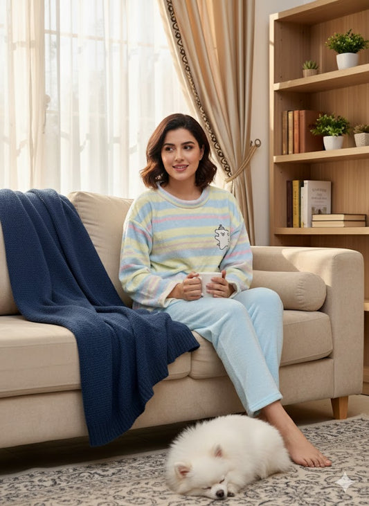 Pastel Stripe Fleece Lounge Set