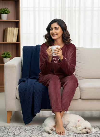 Mocha Colour Fleece Nightwear Set